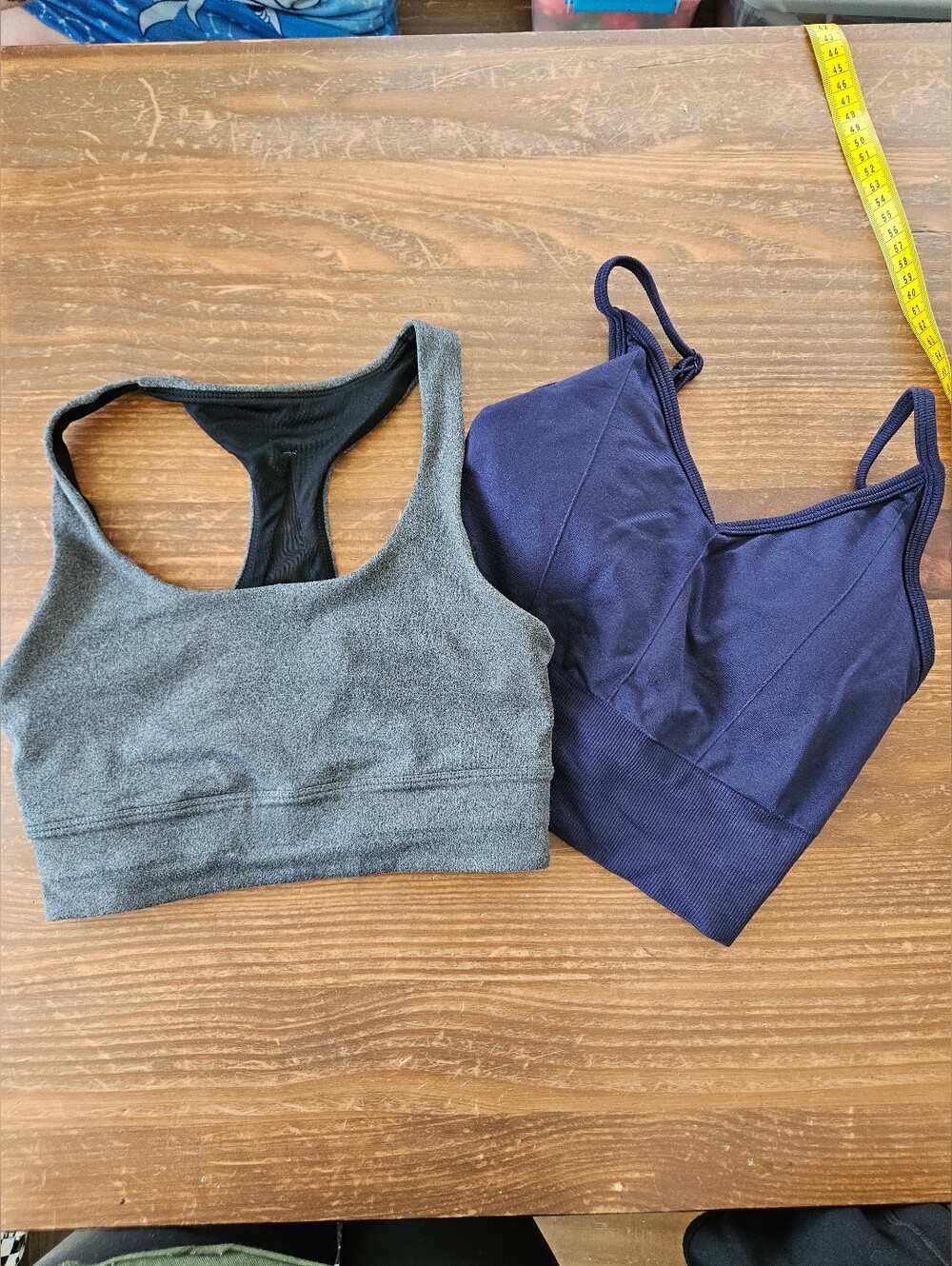 90 Degrees Gray Racerback Bra & Navy Blue Cami Padded Sports Gym Bra Workout
